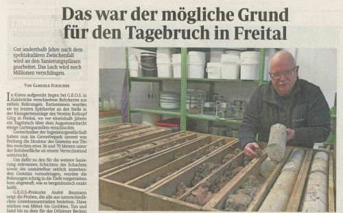 Tagebruch in Freital, Sächsische Zeitung berichtet über geotechnische Untersuchungen bei G.E.O.S.